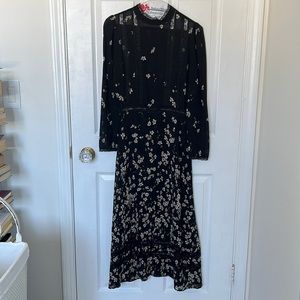 Reformation long sleeve dress black with white gray flowers